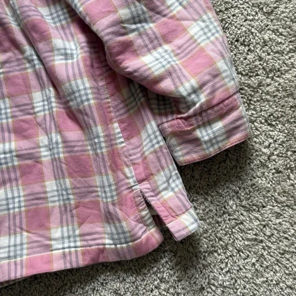 LL Bean Shirt Jacket Womens XL Pink Plaid Sherpa Lined Soft Outdoors - Picture 2 of 10